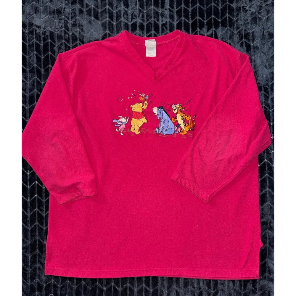 Vintage Disney Winnie the Pooh Women's Tigger Eeyore Piglet Fleece V Neck Sz 2XL